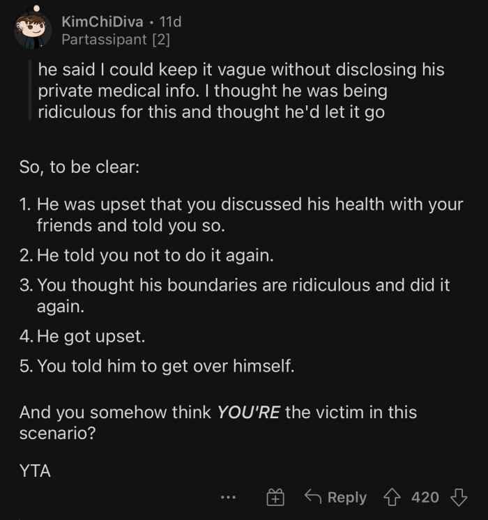 It's ridiculous that OP thinks she's the victim in this scenario.