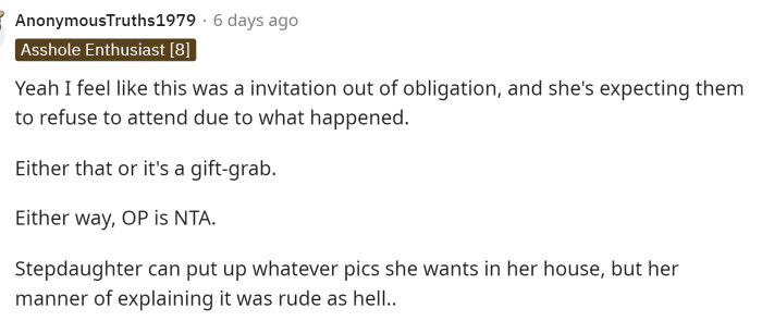 Many people actually thought that it implied she didn't want them to come to the housewarming party and expected this situation to play out exactly as it did.