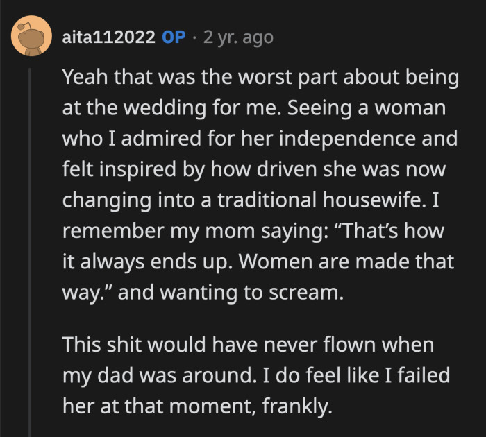 No wonder OP was in shock during the wedding