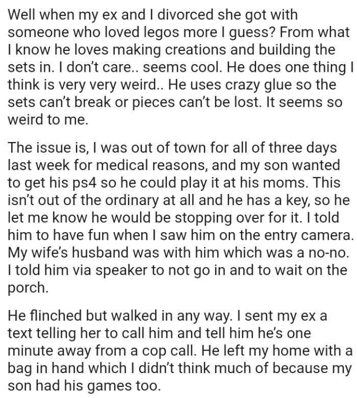 Ex's BF uses crazy glue so the sets can’t break or pieces can’t be lost