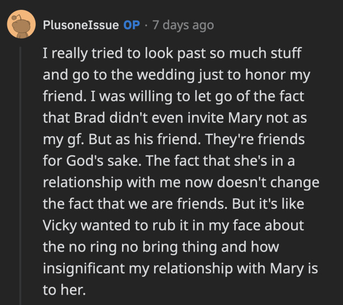 OP was a good friend to Brad, but he is an even better partner to Mary
