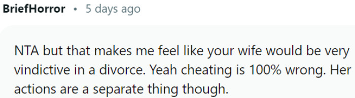 Distinction between cheating and wife's actions