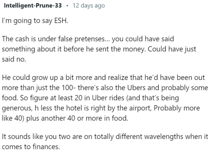 The difference in financial mindset suggests a disconnect between the couple
