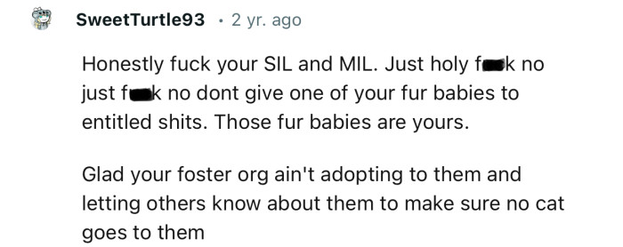“Glad your foster org isn't adopting to them and letting others know about them.”