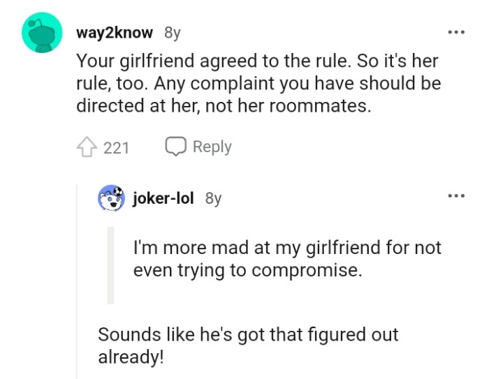 Every complaint should be directed at the girlfriend