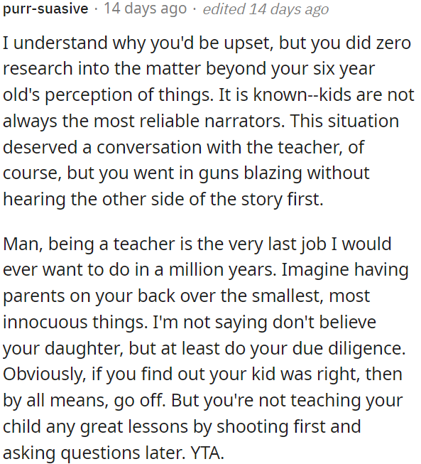 Rushing to judgment doesn't teach her child valuable lessons.