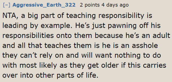 In a family, parents cannot push the responsibilities of caring for a dog onto their children.