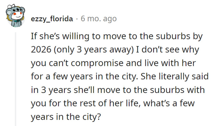 Waiting for suburbia like it's a blockbuster release! 🎬 Why not embrace city life for a cameo until the grand suburban premiere in 2026? 🏙️➡️🌳
