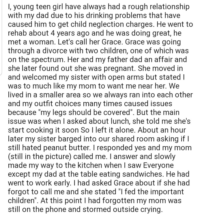 OP has been dealing with maltreatment from her stepmom