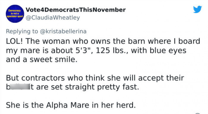 16. A horse stable owner has a much bigger personality than her stature