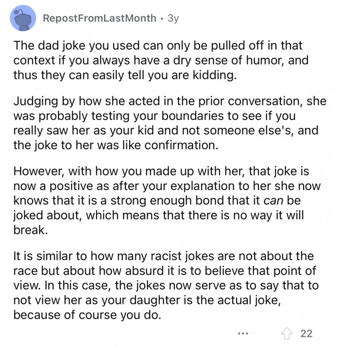 The daughter was testing OP's boundaries to uncover how he really perceives her.