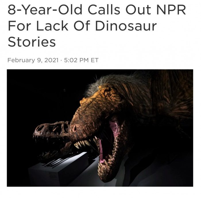 8-Year-Old Calls Out NPR For Lack Of Dinosaur Stories