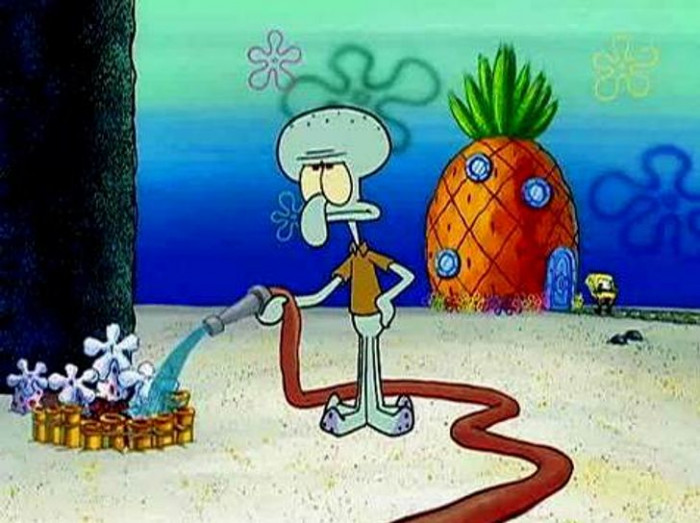 8. Why Exactly Is Squidward Watering the Flowers Underwater?