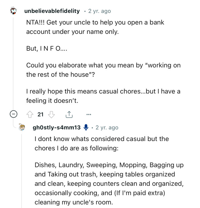 “NTA!!! Get your uncle to help you open a bank account under your name only.”
