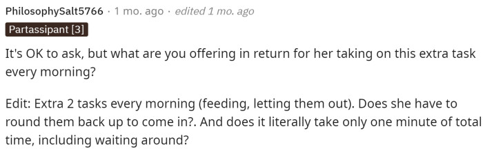 Some people even asked what he would do to help her out since he's going to add two more chores to her plate.