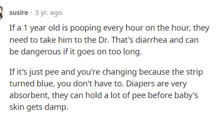 The parents should know all this, so it's quite alarming that they don't, and that they'd rather save on diapers than keep their child comfortable.