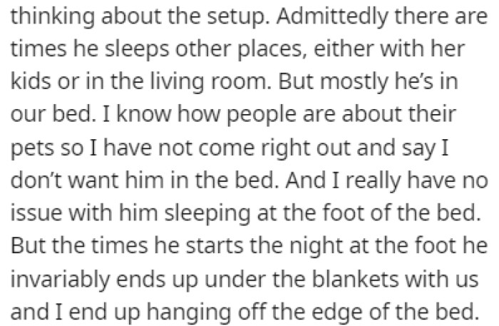 OP has no issues with him sleeping in the same room with them, just not in the bed