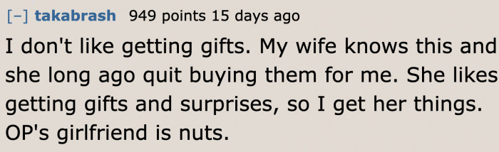 Some couples are comfortable discussing gift-giving in a relationship.