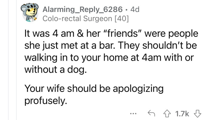 The wife has some apologizing to do.