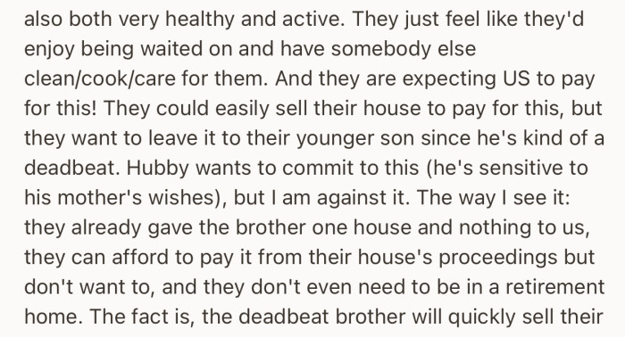 OP’s in-laws want them to fund their retirement plans. While OP is against it, her husband feels it’s his responsibility