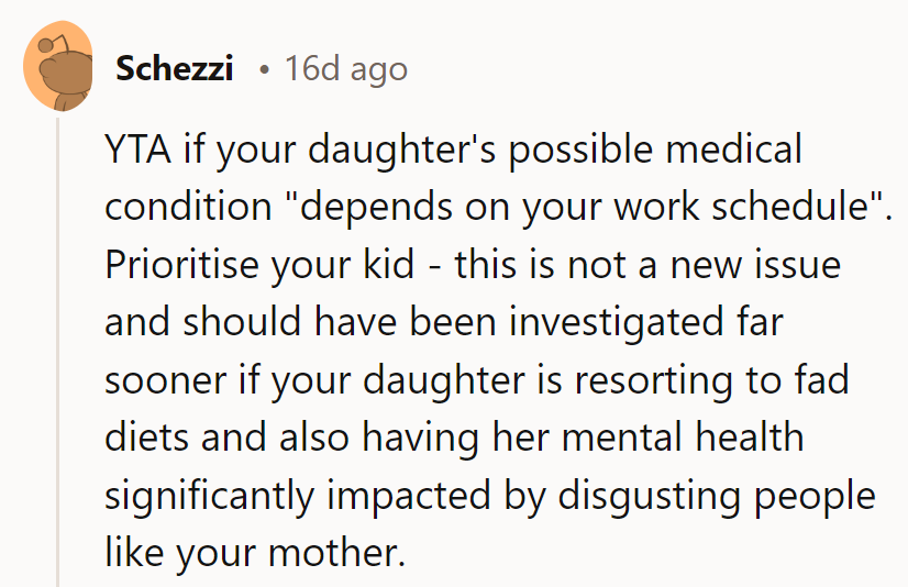 Mary needs to put her daughter's health first—time for a serious chat, no more fad diets!