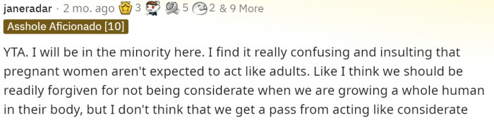 Right off the bat, someone votes YTA for her post, but this is when the controversy starts. Check out part two of this comment below.