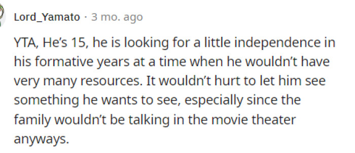 A lot of people still said that she was TA because she should have just let him go instead of coercing him to stay with them.