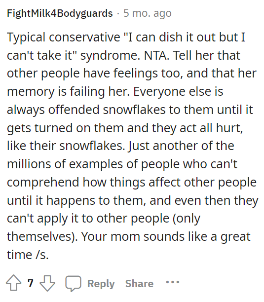 Yep, this describes her mother perfectly, and we've met many like her.