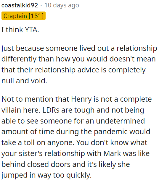OP shouldn't dismiss relationship advice just because someone lived their relationship differently.