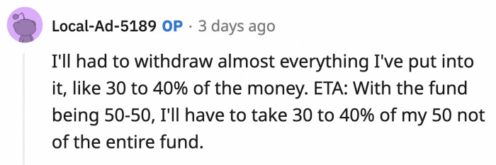 OP said he will have to withdraw about 40% of his half of his son's college fund