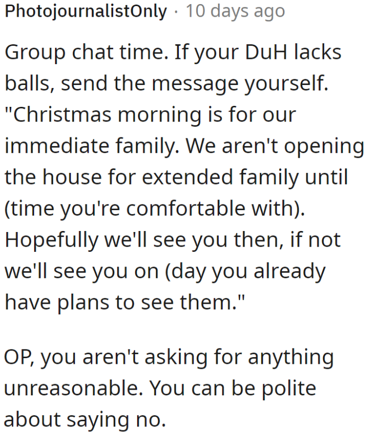 Redditors start suggesting what the OP can say in a group message with the MIL.