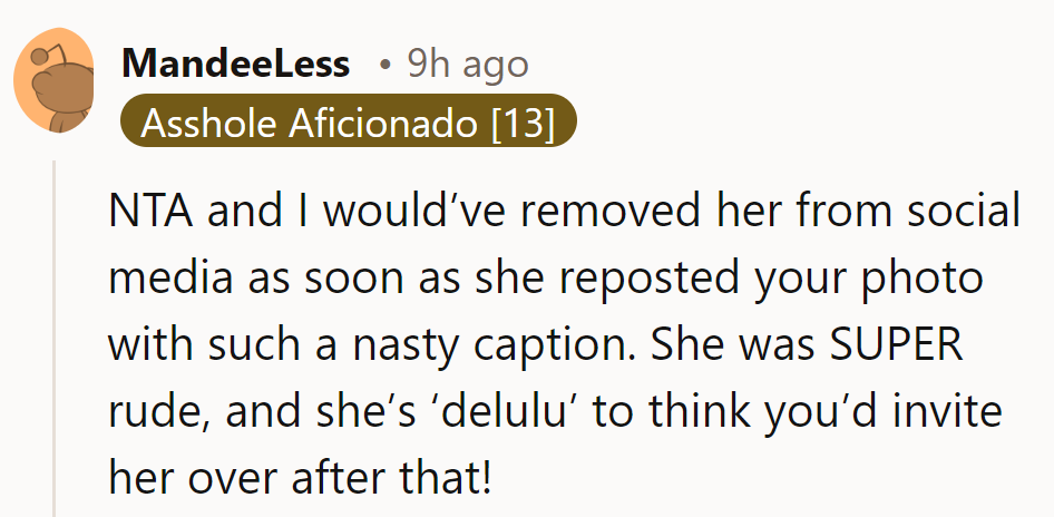 NTA. Unfollowed faster than a bad meme on Monday morning.