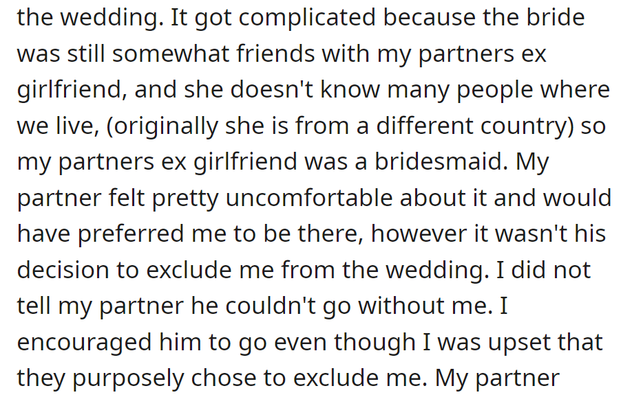 The Best Man Partner Attended a Wedding with His Ex as a Bridesmaid. Despite Discomfort, He Went, and They Encouraged It, Though He Was Upset About Being Excluded.
