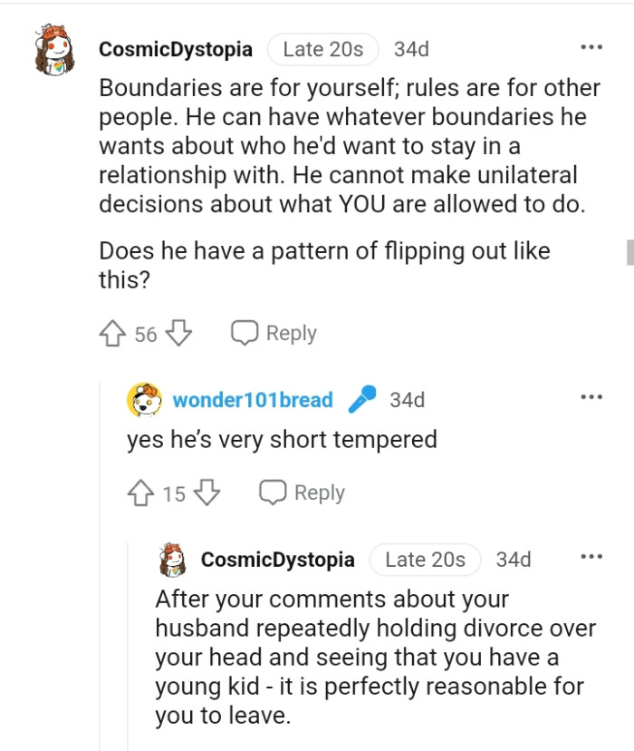 The OP reveals that her husband is very short-tempered