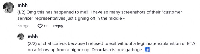 After her video went viral, many people commented about how they've had similar terrible experiences with DoorDash and their customer service.