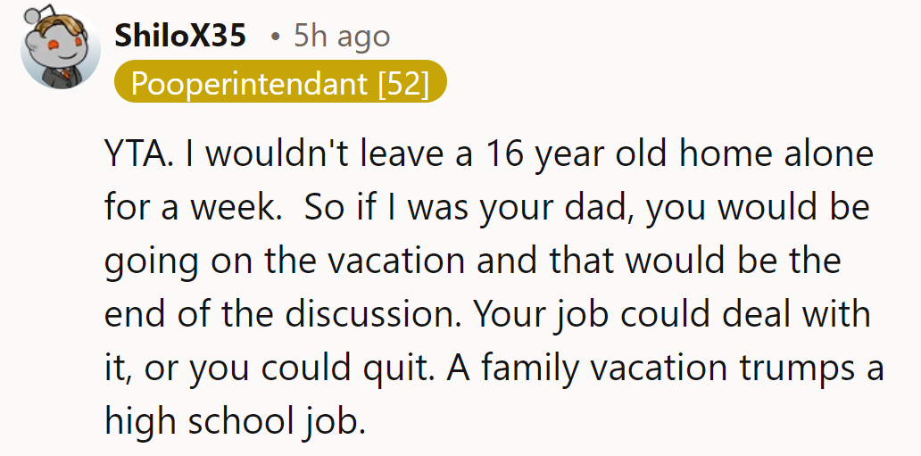 YTA: Dad's not about to let a paycheck hijack family vacation vibes.