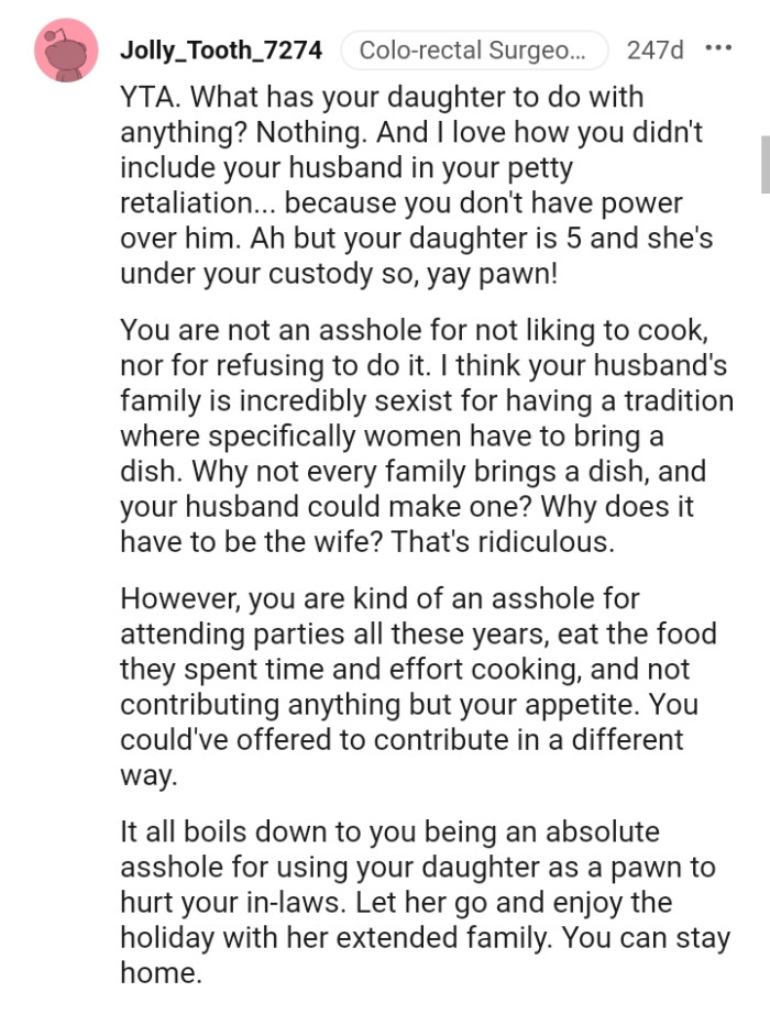 The OP's not an AH for not liking to cook