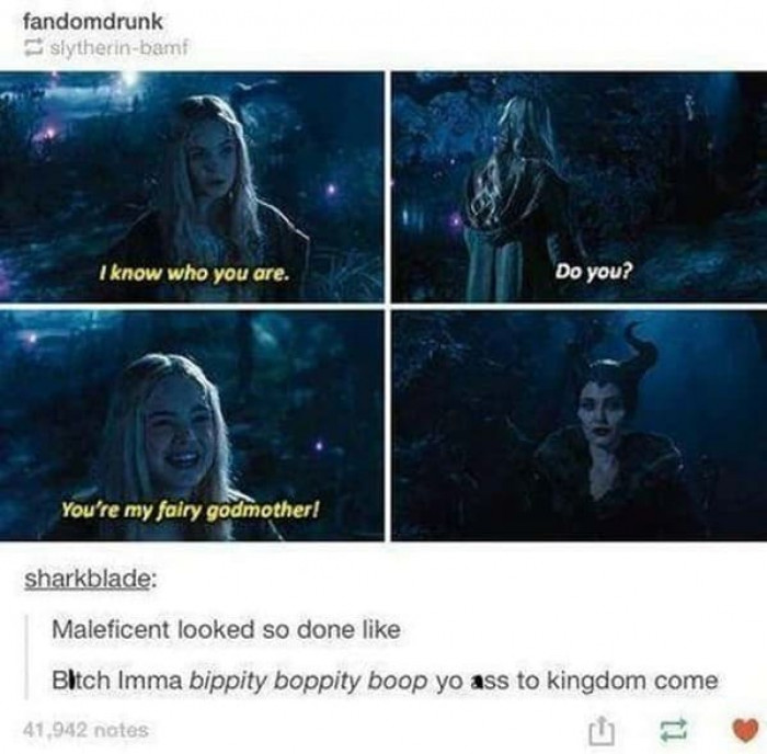 11. This hilarious exchange between Maleficent and Aurora