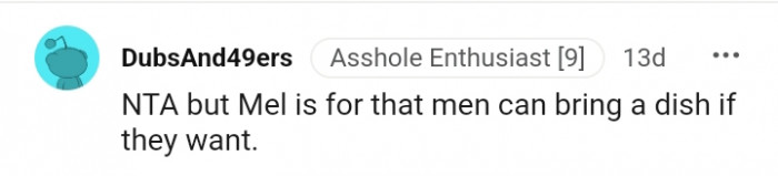 Men can bring a dish if they want