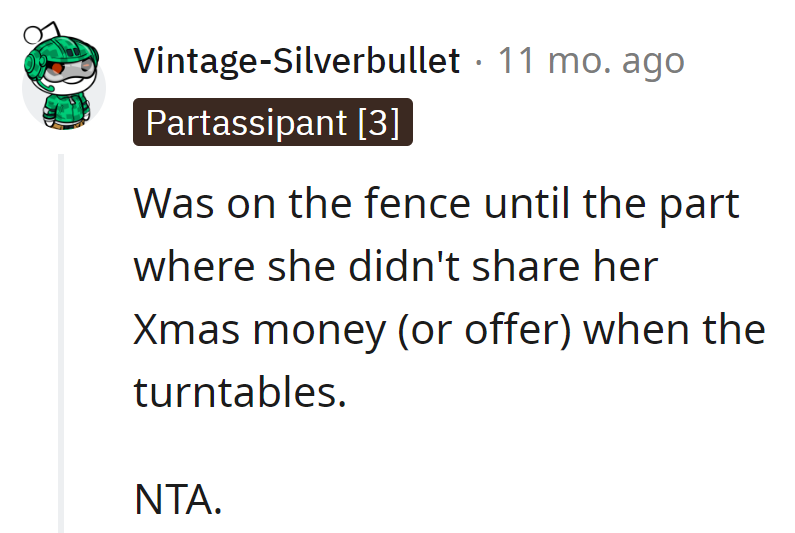 On the fence until she hoarded the Christmas cash. Well played, turntables.