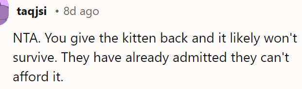 If the OP returns the kitten, she won't survive