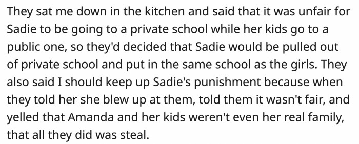 OP found out why Sadie blew up on Amanda and her dad