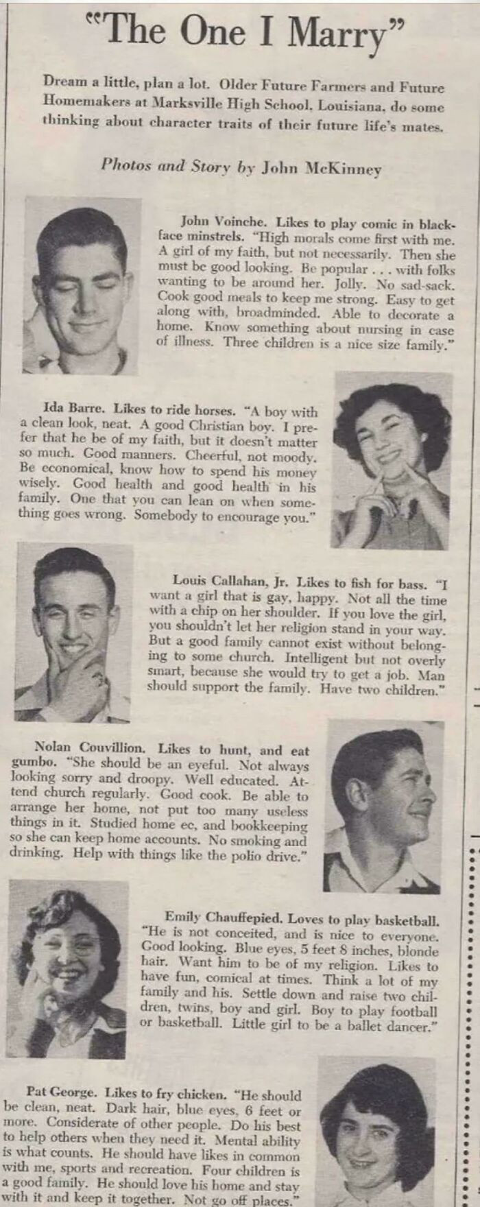In 1955, teenagers were asked to share what they wanted most in a future husband or wife.
