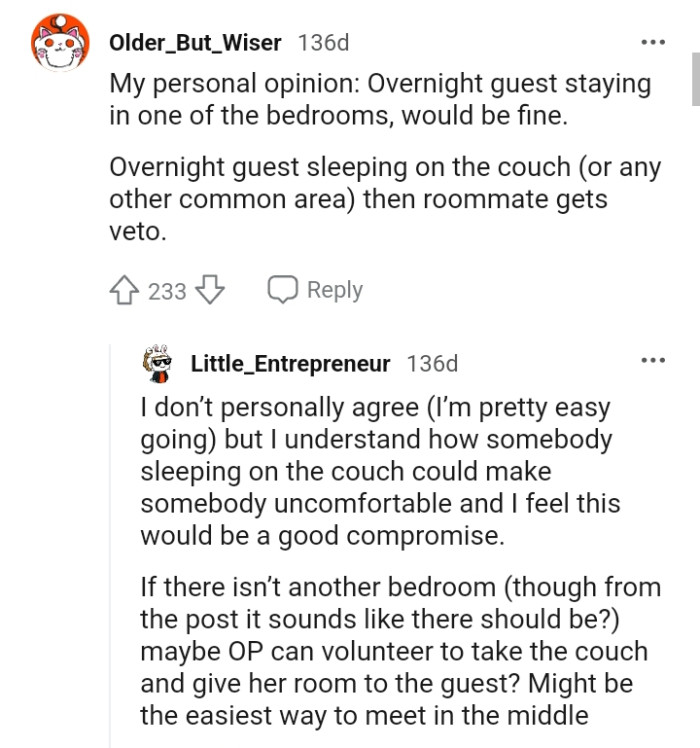 Overnight guests sleeping on the couch