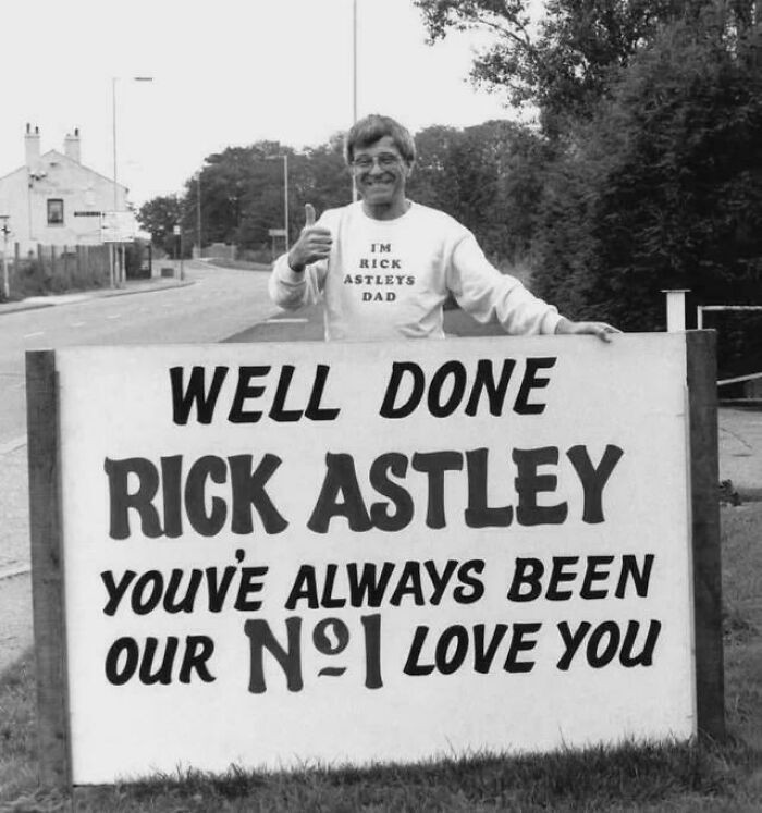 "Rick Astley's Father Ossie Astley Celebrating "Never Gonna Give You Up" Making It To #1 On The UK Charts In 1987"