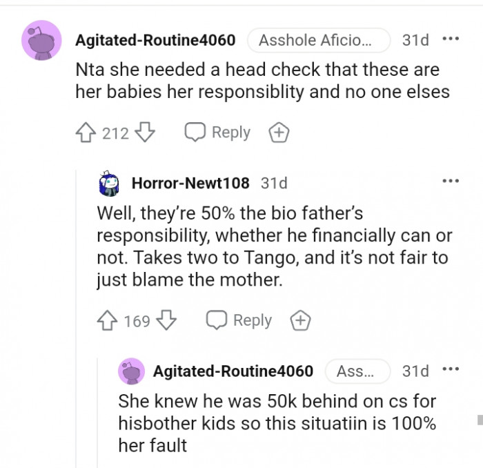 The babies are her responsibility and no one else's