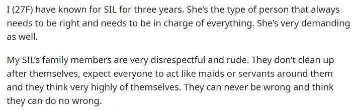 She is a young woman and has a brother who is about to be married. OP doesn't think highly of the bride's family.