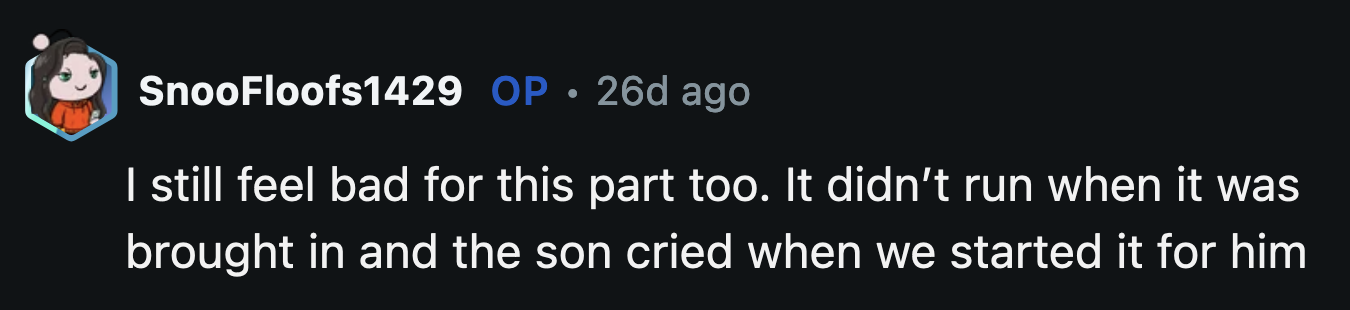 The part gnawing at OP was that he was not able to drive the car one last time when it was one of his first thoughts after waking from the coma.