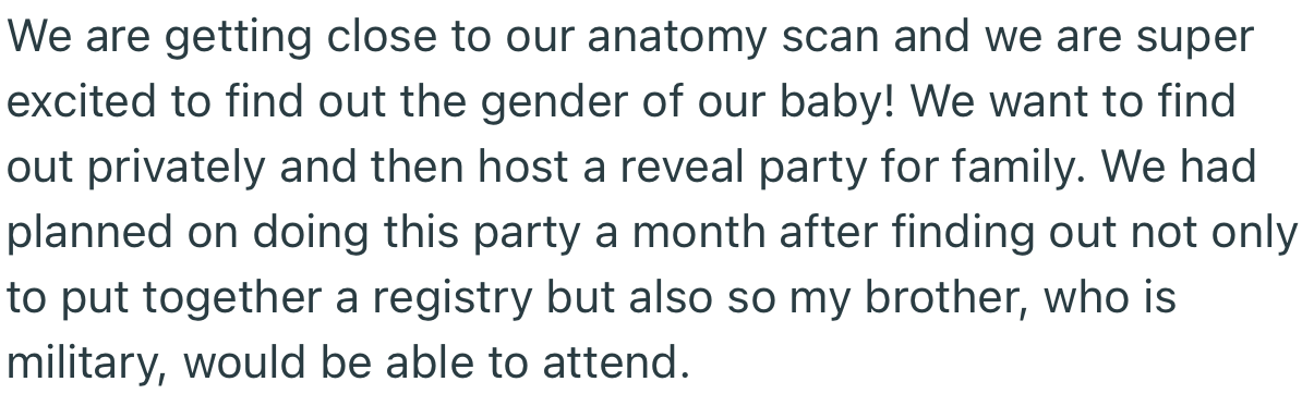 The couple was gearing up to host a gender reveal party for the family after their anatomy scan