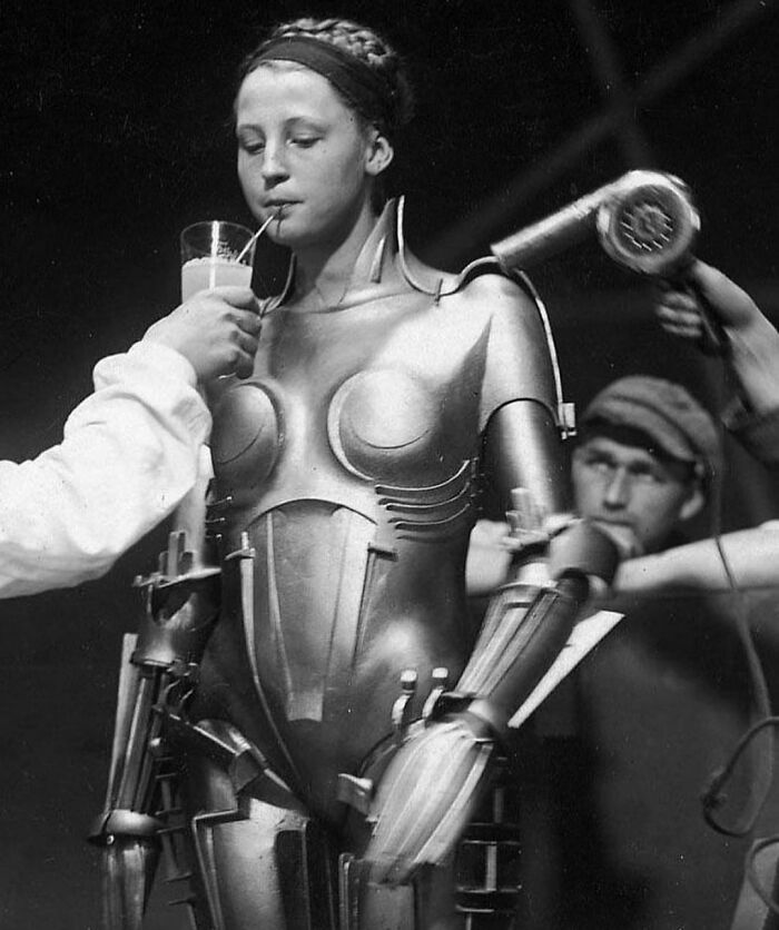 37. 19-year-old German actress Brigette Helm on set for 'Metropolis' in 1927.